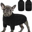 Queenmore Small Dog Pullover Sweater, Cold Weather Cable Knitwear, Classic Turtleneck Thick Warm Clothes for Chihuahua, Bulldog, Dachshund, Pug (Black, Small)