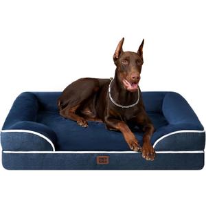 EHEYCIGA Orthopedic Dog Beds for Extra Large Dogs, Waterproof Memory Foam XXL Dog Bed with Sides, Non-Slip Bottom and Egg-Crate Foam Big Pet Couch Bed with Washable Removable Cover, Navy