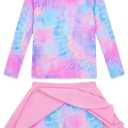 Snowheart Girls Rash Guard Swimsuit Set Long Sleeve Bathing Suit Two Piece 3-12 Years (Pink, S)