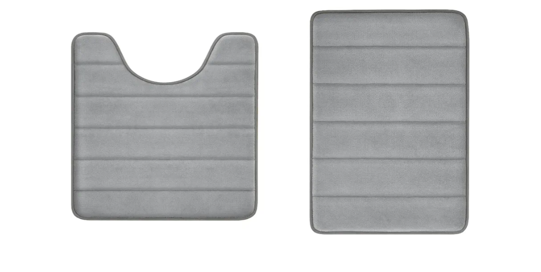 2 Pcs Memory Foam Bathroom Rug Set with U-Shaped Contour Toilet Mat for Extra Absorbent Bathroom Floor Gray, 20 x 32 in, 20 x 24 in
