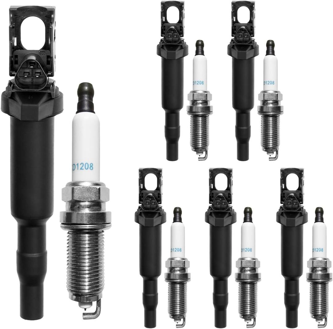 Ignition Coil & Spark Plugs Set of 6 Compatible with BMW 128i 328i 330i 528i 530i X3 X5 3.0L & More Replaces# 0221504470, UF592 Ignition Coil & Spark Plugs Set of 6 Compatible with BMW 128i 328i 330i 528i 530i X3 X5 3.0L & More Replaces# 0221504470, UF592