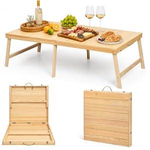Foldable Boho Wooden Picnic Table, No Assembly Required 60" x 30" Portable Outdoor Indoor Low Picnic Table for Floor Camping, Seating, Beach, Backyard, BBQ, Seats 6–8 People