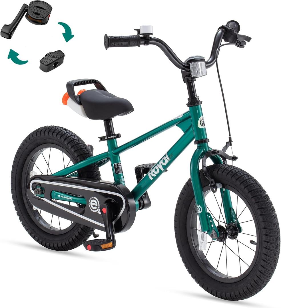 RoyalBaby EZ Toddlers Kids Bike, 14 Inch Wheel Bicycle with Quick Release Crank for Beginners Boys Girls Ages 3-5 Years, Easy Learn Biking, Green 