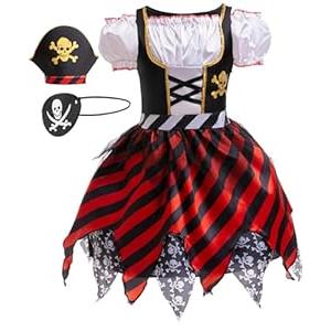 BanKids Pirate Costume Kids Pirate Hat Eye Patch Role Play Girls Dress Up Halloween Costume Cosplay, Small