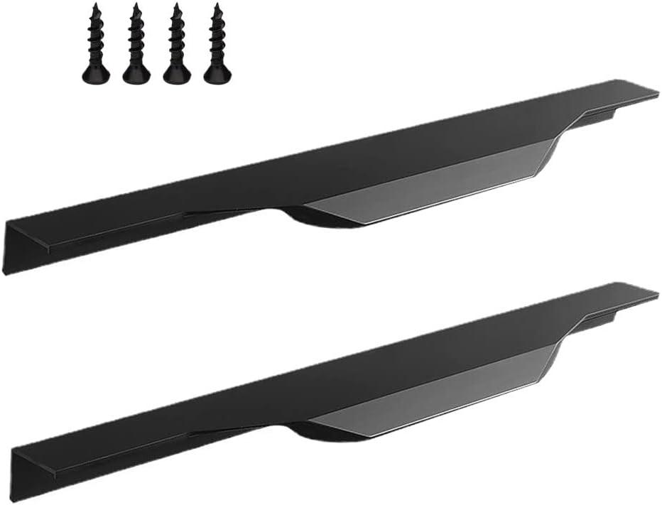 24 Inch Black Finger Edge Pull 2 Pack Cabinet Door Handles Aluminum Alloy Concealed Wardrobe Handle Hidden Invisible Furniture Long Strip Pull for Home Kitchen Bedroom Drawer, Matte 600mm with Screws