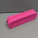 RSRSLEII Cute Silicone Makeup Brush Holder with Holes, Soft Portable Cosmetic Brush Bag with Zipper, Travel Makeup Brush Case（02Hot Pink）