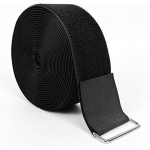 Hook and Loop Straps, 2'' x 16.5', Fastening Cinch Straps with 15 Metal Buckles, Cut to Length, Heavy Duty, Reusable Cable Straps, Cord Straps, 16.5 Feet Long Cord Strap for Storage and Organization