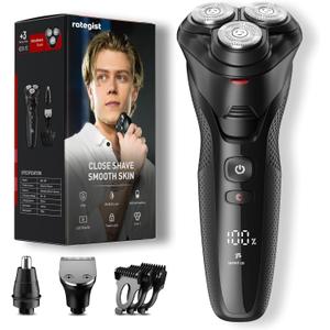 Cordless Electric Razor for Men: 3-in-1 Shaver for Beard/Nose/Sideburns - IPX7 Waterproof Travel Kit - Turbo Speed & Precision Blades (gloss Black)