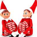 Quebec Naughty Elf Set - Boy & Girl Christmas Elf Figures, Santa's Little Helper Inspired, Soft Body, Vinyl Faces, 12 Inch, Couple