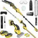 6-in-1 Cordless Pole Saw & Hedge Trimmer Combo & Grass Shear with Extension Pole Garden Tool with 2 * 4.0Ah Battery,180°Adjustable Angle,16Ft Reach,for Shrubs Pruning