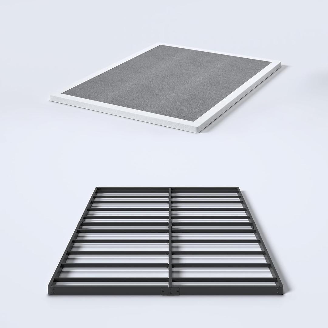 YORMDMO 2 Inch King Size Box Spring, Low Profile Heavy Duty Bunkie Board Bed Slat Mattress Foundation Base with Fabric Cover, Easy Assembly, Noise-Free