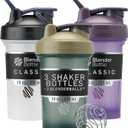 BlenderBottle Classic V2 Shaker Bottle Perfect for Protein Shakes and Pre Workout, 20-Ounce (3 Pack), Black, Tan/Blue, Purple