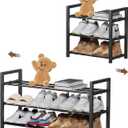 HDDTTZ 3-Tier Expandable Shoe Rack, Adjustable Shoe Shelf Storage Organizer Heavy Duty Metal Free Standing Shoe Rack for Entryway Closet Doorway (Black)