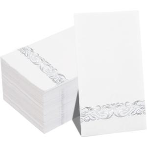 WDF 150Pack Silver Napkins Paper Disposable - 3ply Silver Napkins, Premium Quality Disposable Napkins, Party Napkins Dinner Napkins for Bridal & Baby Shower Wedding Anniversary Birthday Christmas (White and Silver - 150PCS)