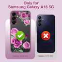 for Samsung Galaxy A16 5G Case6.7 inch with Tempered Glass Screen Protecto-Slim TPU & Hard PC Crystal Clear Cover, Elegant Cute Floral Pattern Design for Girls Women -Rose/Purple