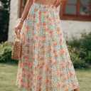 KIRUNDO Women 2026 Spring Summer High Waist Boho Floral Maxi Skirt Trendy Casual Flowy Swing Pleated A Line Beach Long Skirts (M)