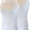 Different Touch 2 Pack Men's Tank Tops Square Cut Muscle Rib A-Shirts (XL, White W/ White Trim)