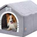 Jiupety Indoor Dog House with Frame, Large Dog Cave Bed, Insulated Cozy, Suitable for 25-60 lb, Large Plus (30"26"25"), Gray (Grey)
