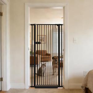 Lumizone Extra Tall Cat Gate 55.12" High Pressure Mounted Extra Wide 2025 New (17 Sizes) 1.37" Gap No Drilling Auto-Close One-Handed Operation Tall Pet Gate for Dogs(Black, 55.12" H x 29.92"-34.24" W)