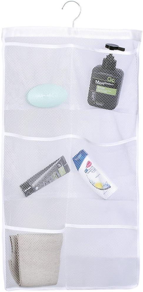 ALYER 6 Storage Pockets Hanging Mesh Shower Caddy,Space Saving Bathroom Accessories and Quick Dry Bath Organizer with Hanger,White