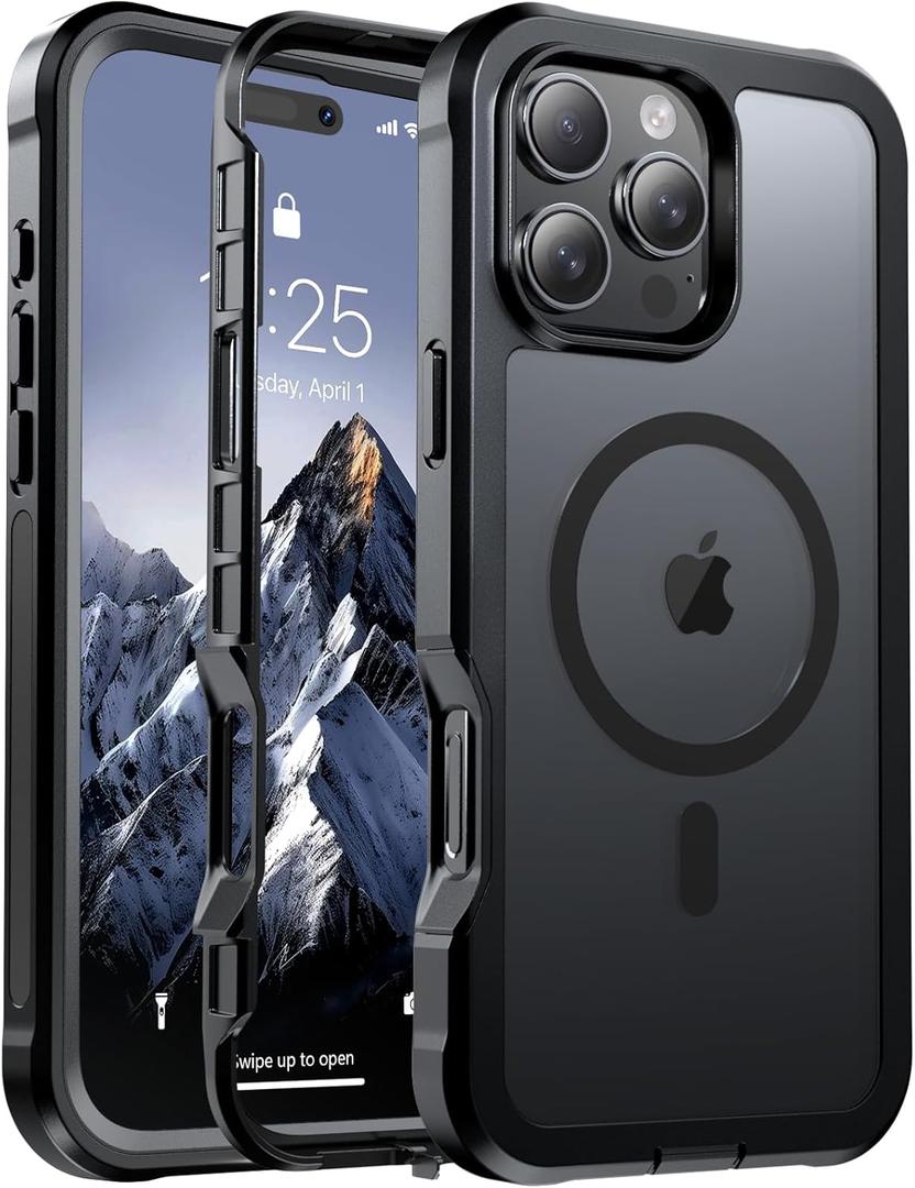 Magnetic for iPhone 16 Pro Max Case, [Compatible with MagSafe][Military Grade Drop Protection][Heavy Duty Protection][Non-Slip][Shockproof] 2-Layer Durable Bumper Phone Case 6.9''-Black