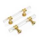 Peaha 5 Pack 3 Inch Acrylic Cabinet Pulls Gold Drawer Handles Brushed Brass Hardware Zinc Alloy for Dresser Cupboard Kitchen