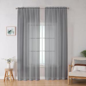 OWENIE Grey Sheer Curtains, Sheer Curtains 78 inches Long 2 Panels Set, Rod Pocket Voile Fimly Gray Drapes for Living Room/Bedroom, 2pcs, Each 42" W x 78" L