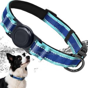 AirTag Dog Collar, IP68 Waterproof Air Tag Dog Collar Holder, Reflective, Ultra-Durable, Comfortable Padded, Heavy Duty Dog Collars for Small Medium Large Dogs-Blue-S