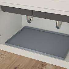 Waterproof Silicone Under Sink Mat with Raised Lip for Kitchen and Bathroom, 86 x 70 inch Cabinet Shelf Liner Stay in Place Mats Dishwasher Safe Drawer Liner, Organizer Tray, Gray