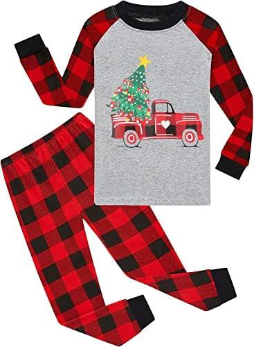 Little Hand Little Boys Long Sleeve Christmas Pajamas Plaid Pant Serts Kids Dinosaur Xmas Pjs Clothes for Toddler 7T Christmas Tree Gray