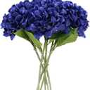 6 Pcs Blue Hydrangea Artificial Flowers Bouquets, Silk Hydrangea Heads with Thick Stems, Faux Hydrangeas Bulk Home Wedding Party Table Decoration