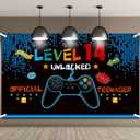 Video Game Birthday Decorations 8 9 10 11 12 13 14th Birthday Decorations for Boys Gaming Theme Photo Props Backdrop Banner Teenager Party Decoration(Level 14)
