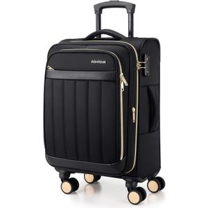 Softside Carry On Luggage 20 Inch Expandable Carry On Luggage 22x14x9 Airline Approved with Spinner Wheels & TSA Lock, Waterproof Large Capacity Suitcase Travel Bag for Men and Women (Black)