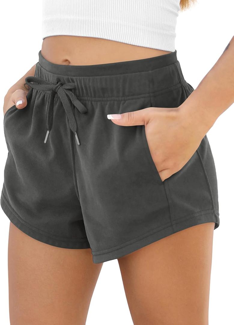 ODODOS Women's Sweat Shorts with Pockets Cotton French Terry Drawstring Summer Workout Casual Lounge Shorts (Medium, Charcoal)