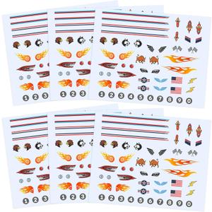 4 x Derby Car Sticker Set for Pinewood Car DerbyStyle Cars, Racing Numbers Flags Flames Animals Wings Lights Decals, Peel & Stick Waterproof Vinyl, 6 Sheets