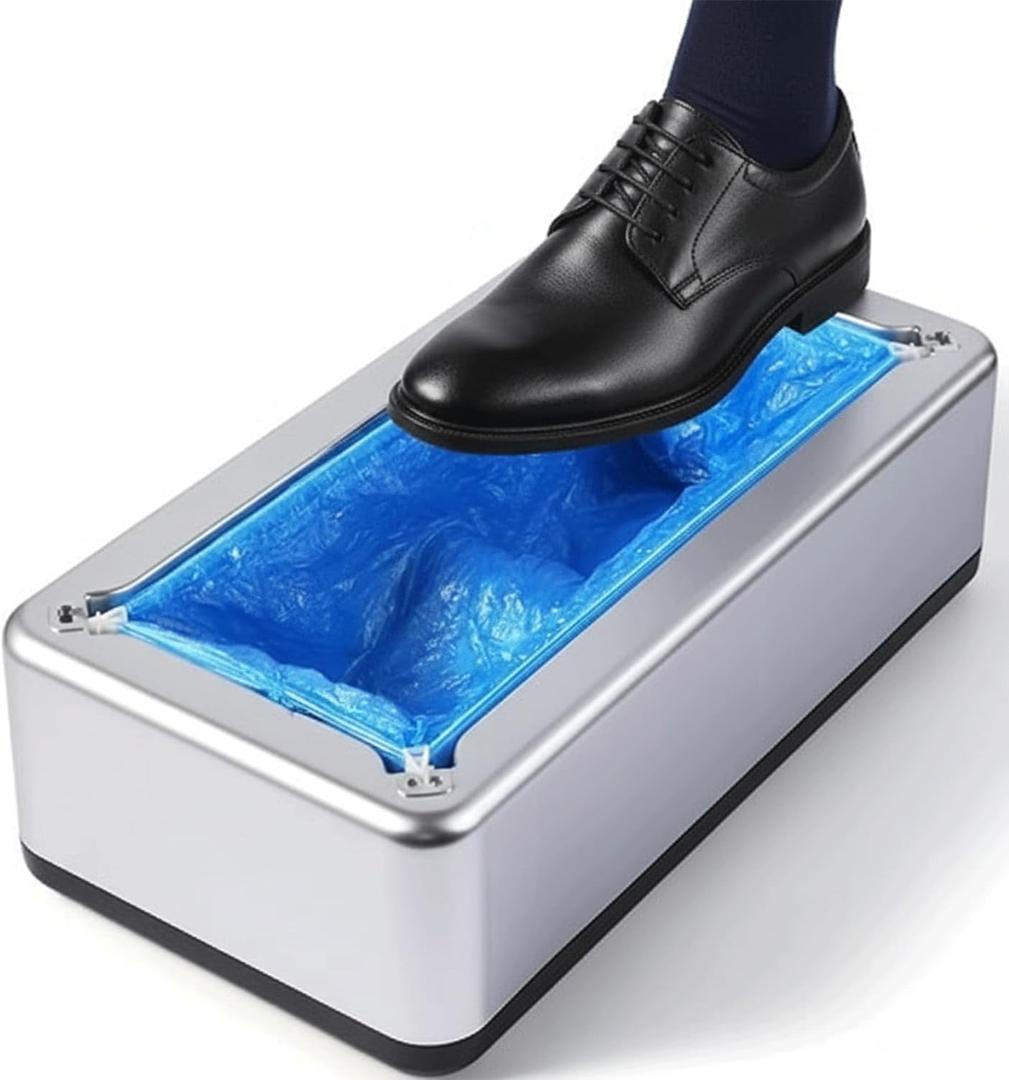 Shoe Cover Dispenser with Disposable Non-Slip Covers, Hands-Free Foot Operated Shoe Cover Machine, Fits Up to US Men Size 11, Durable Indoor Floor Protection for Home, Office, Clinic