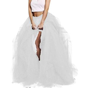 Lisong Women Maxi Tulle Floor Length Layered High Waist Spectial Occasion Skirt (Large, White)