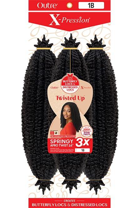 Outre X-Pression - Twisted Up - Springy Afro Twist 16" 3X (3 Pack, JET BLACK 1)