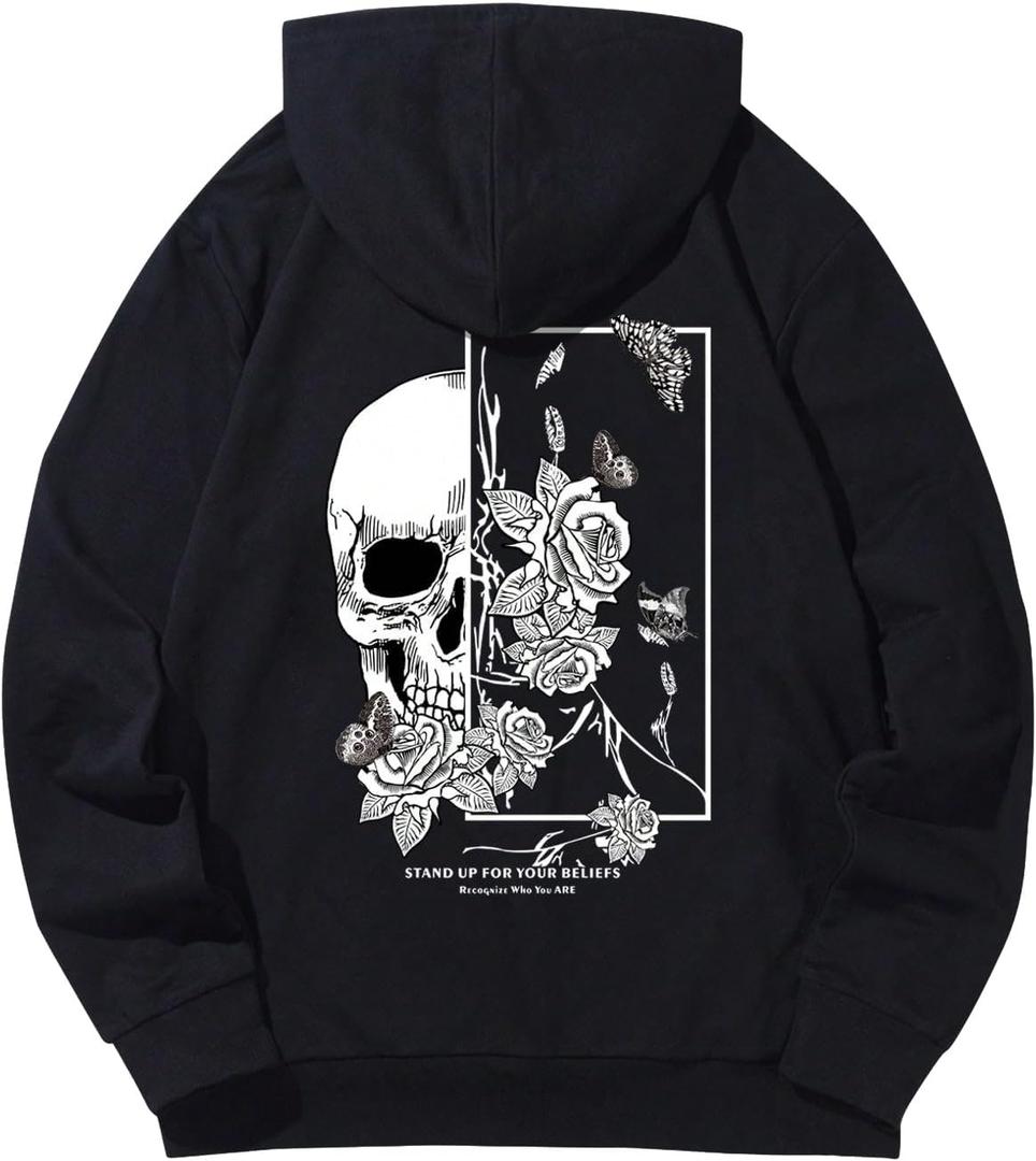 COZYEASE Men's Y2K Graphic Hoodie Drawstring Vintage Sweatshirt Long Sleeve Letter Streetwear with Pocket