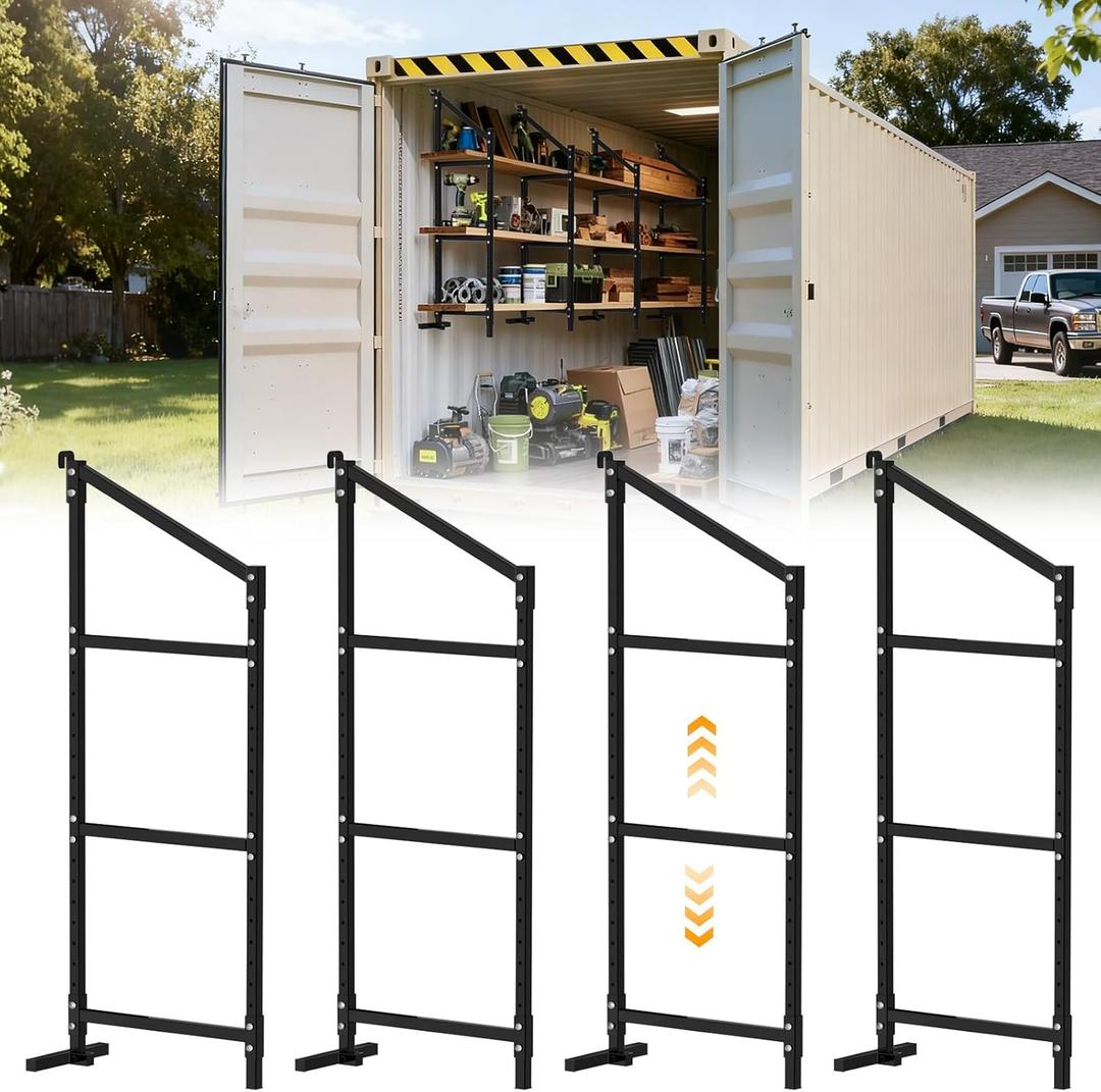 Shipping Container Shelf Brackets, Bracket Adjustable Heavy Duty Steel Cargo Shipping Container Shelves, 3-Tier Power Coated Shipping Container for Organization, Universal 58"H x 23"W, 4 Pack, Black