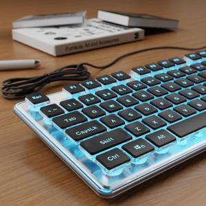 SEUNKWANG EWEADN GX710S Backlit Computer Keyboards, Wired USB Keyboard with Blue Backlit, Metal Panel, Plug and Play, Pudding Keycaps Full Size Quiet Computer Keyboard for Win/PC/Laptop-Black