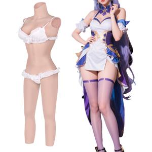 Female Silicone Full Body Suit High Neck Gel Breast Plates Transgender Crossdressing Apparel Male to Female Bodysuit (Natural)