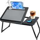 Laptop Bed Desk, Adjustable Lap Desk, Small Laptop Table with USB Charge Port, Desktop Card &Pen Slot, Cup Holder, Foldable Bed Tray Table for Couch Sofa Chair Floor Eating Working