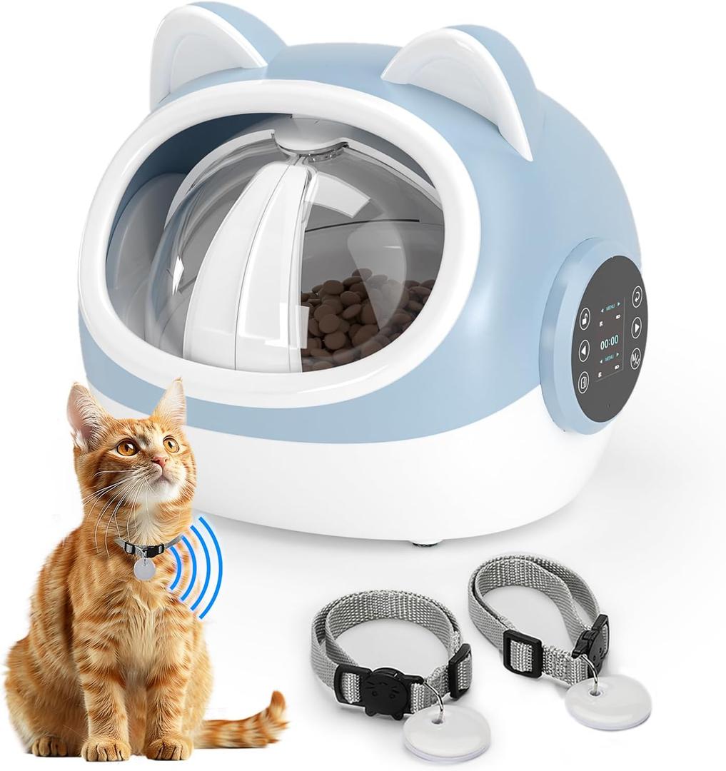 RFID Smart Pet Feeder with Dual Collar Tags  Automatic Food Bowl with Scheduled Feeding Times, LCD Display, Voice Recorder, Supports Wet & Dry Food for Multi-Pet Households