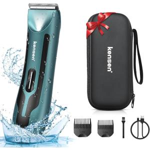 Body Hair Trimmer for Men - Manscape Electric Shavers for Men, Rechargeable Pubic Hair Trimmer with Replaceable Ceramic Blade Head IPX7 Waterproof Wet/Dry Groin Trimmers Ball Shaver (Green)