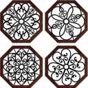 4 Pieces Thicken Rustic Wood Wall Decor Modern Farmhouse Wall Art Decor Wooden Hollow Carved Design Rustic Art for Living Room Bedroom Office Kitchen (Classic Style) (9.8 x 9.8 Inch, Dark Brown)