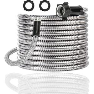 Yanwoo 304 Stainless Steel 30 Feet Garden Hose with Female to Male Connector, Water Hose, Metal Hose, Outdoor Hose (30ft)