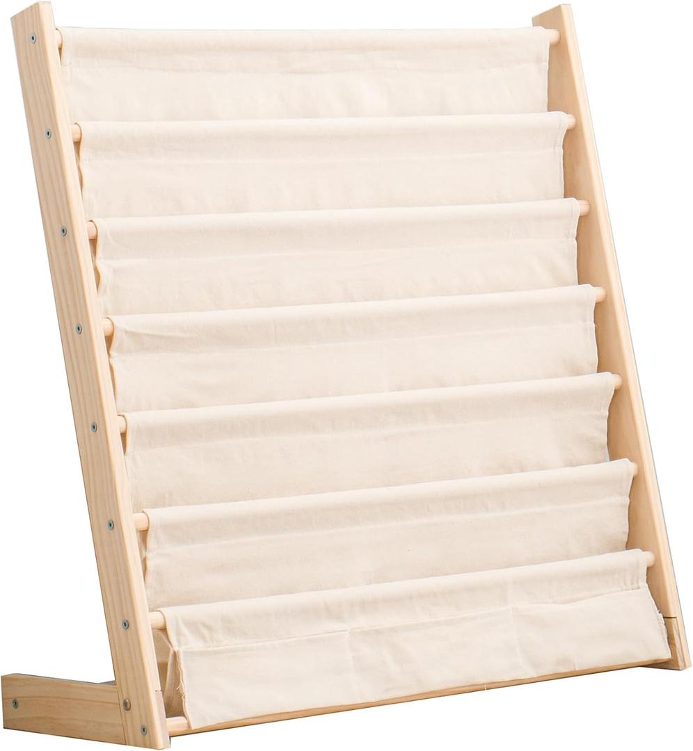 7 Tier Wood Bookshelf for Kids Books Storage Organizer Natural Wooden Book Shelves for Study Room Living Room (29.52" L x 11.81" W x 31.10" H)