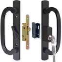 Patio Sliding Door Handle Set with Mortise Lock, Key Cylinder and Keeper, Replacement Handle Lock Set Fits Door Thickness from 1-1/2" to 2-1/4", 3-15/16" Screw Hole Spacing, Keyed, Black