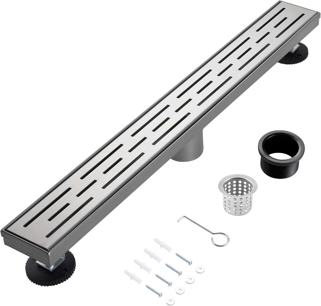 48 Inch Linear Shower Drain, Brushed Nickel Shower Drain,Removable Grate, 304 Stainless Steel, Easy to Install And Clean for Bathrooms (Drain Base Not Included), LSD-01A-48S